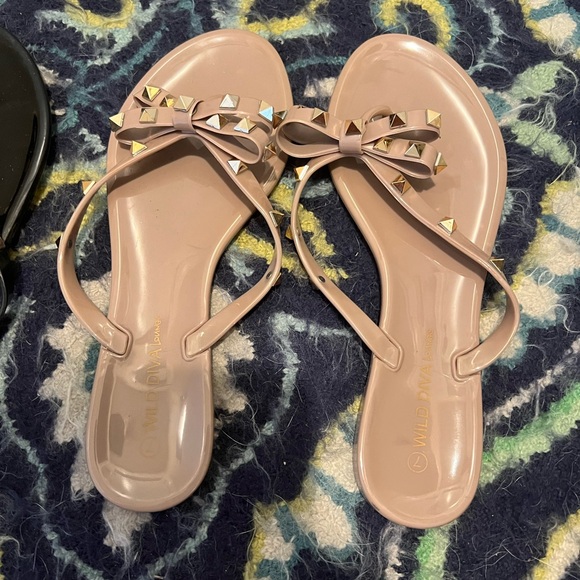 Two Pairs of Size 7 Wild Diva Studded Jelly Slides - Picture 6 of 6